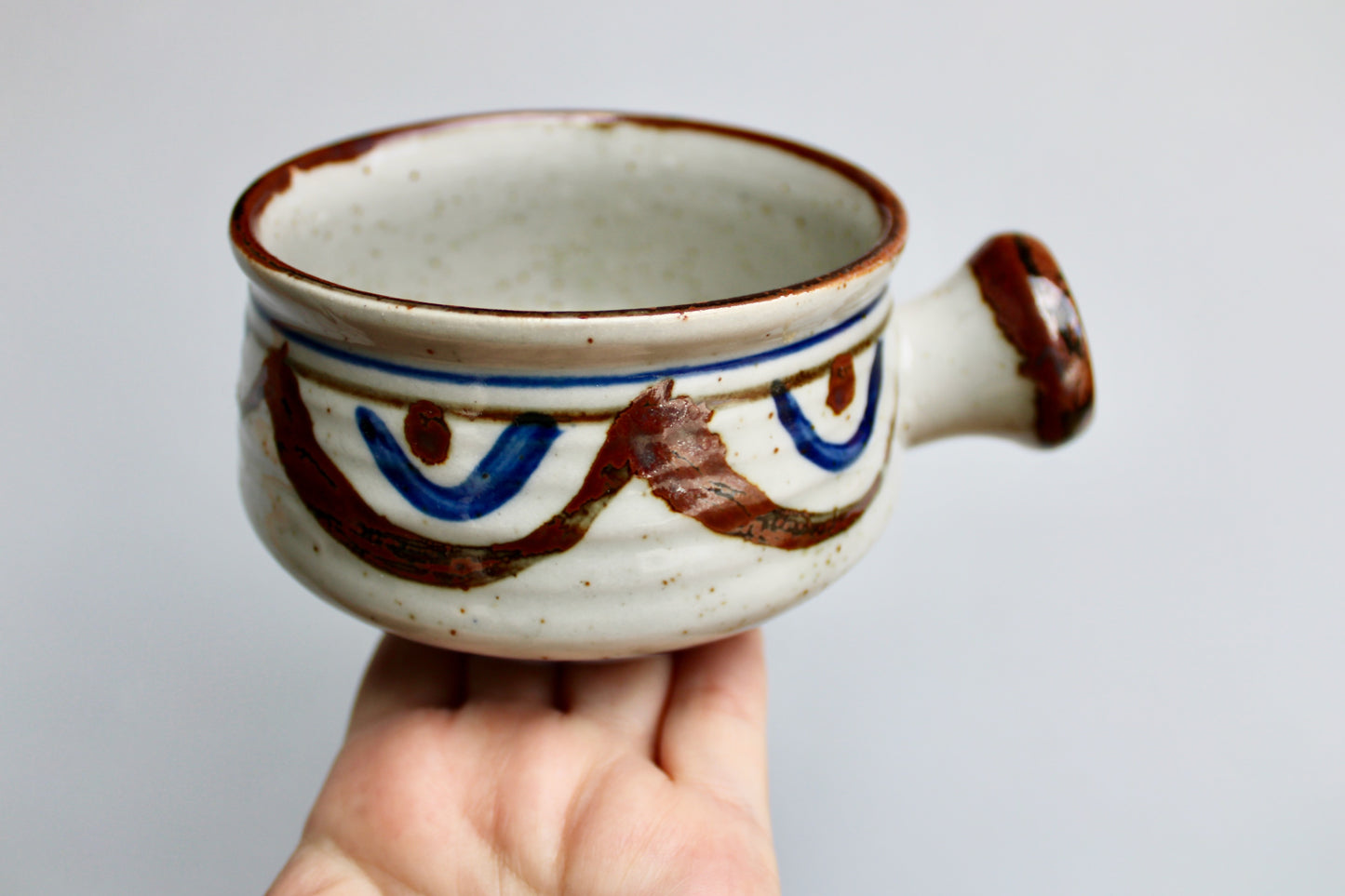 c1970s Takahashi Studio Pottery Side Handled Soup Bowl, Large 450ml Capacity, Sold Originally at Grumps Department Stores