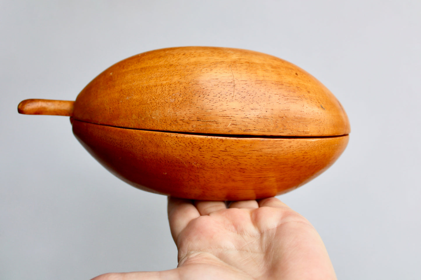 Haitian Woodware by Travaille a la Main in the Shape of a Papaya - Mid 20th Century Wooden Box - MCM Caribbean Wood Arts