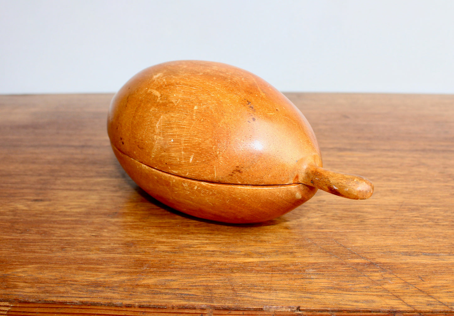 Haitian Woodware by Travaille a la Main in the Shape of a Papaya - Mid 20th Century Wooden Box - MCM Caribbean Wood Arts