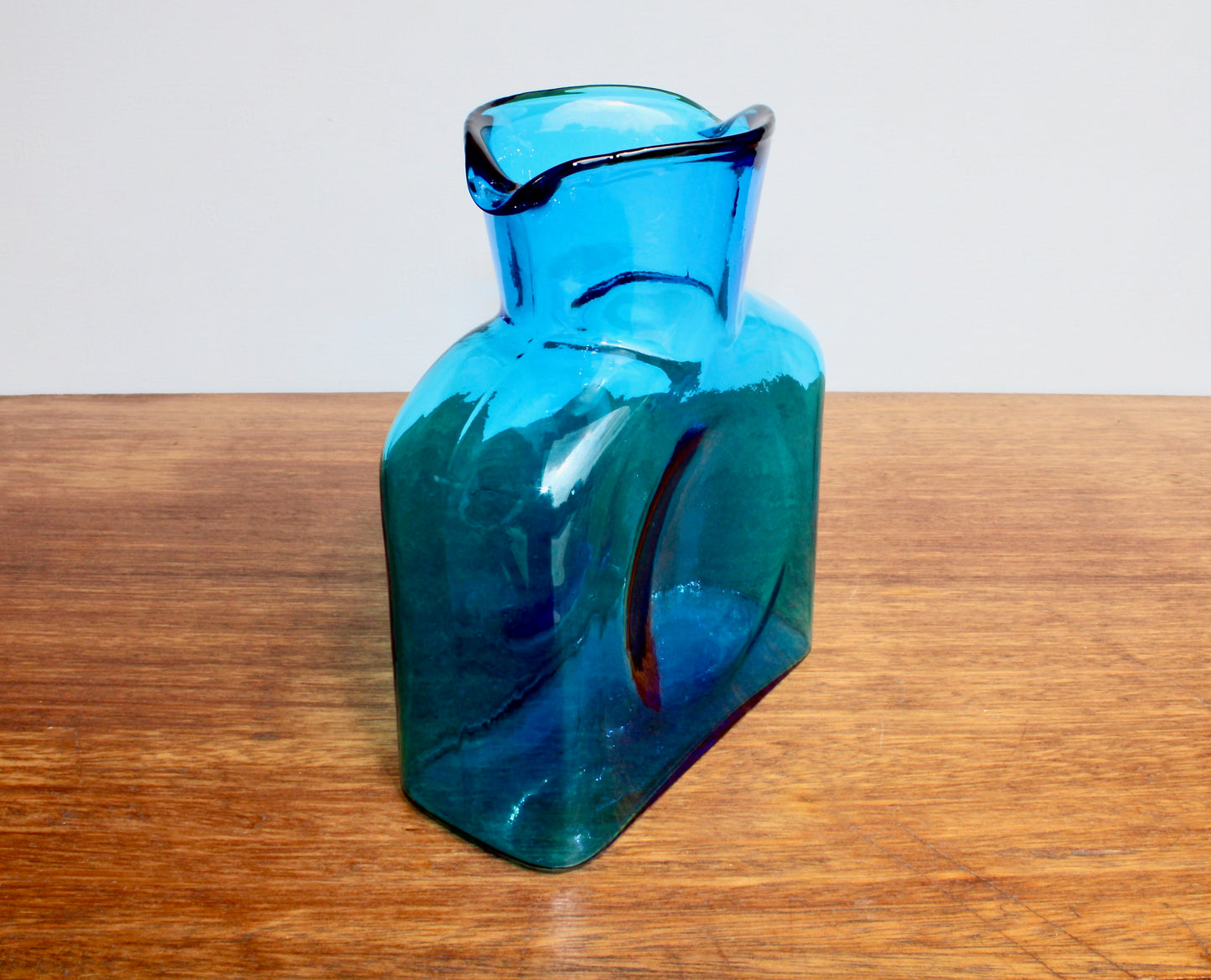 Blenko 384 Water Bottle Form in Turquoise Signed by Richard Blenko 2003, West Virginian Glass Company