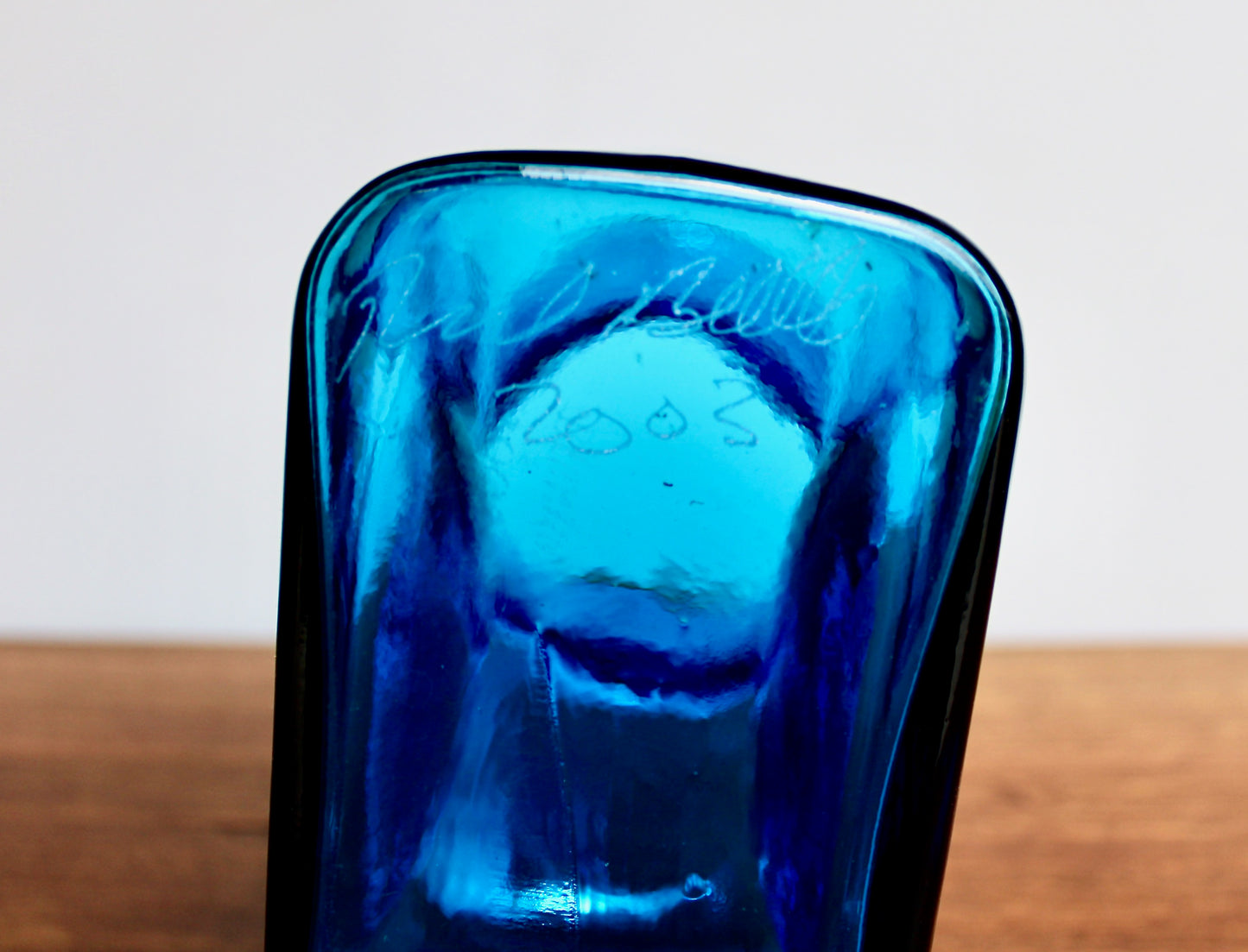 Blenko 384 Water Bottle Form in Turquoise Signed by Richard Blenko 2003, West Virginian Glass Company