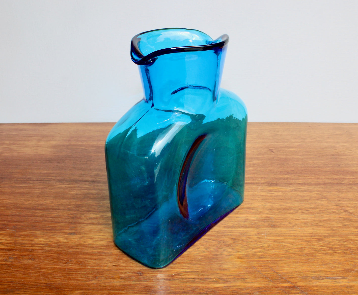 Blenko 384 Water Bottle Form in Turquoise Signed by Richard Blenko 2003, West Virginian Glass Company