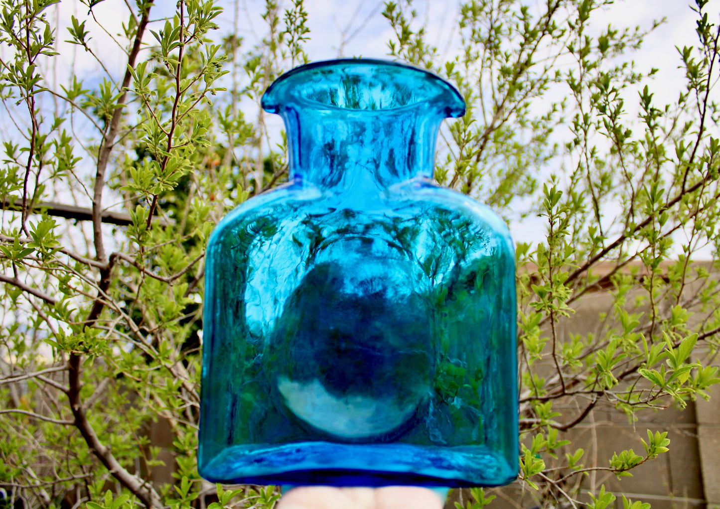Blenko 384 Water Bottle Form in Turquoise Signed by Richard Blenko 2003, West Virginian Glass Company