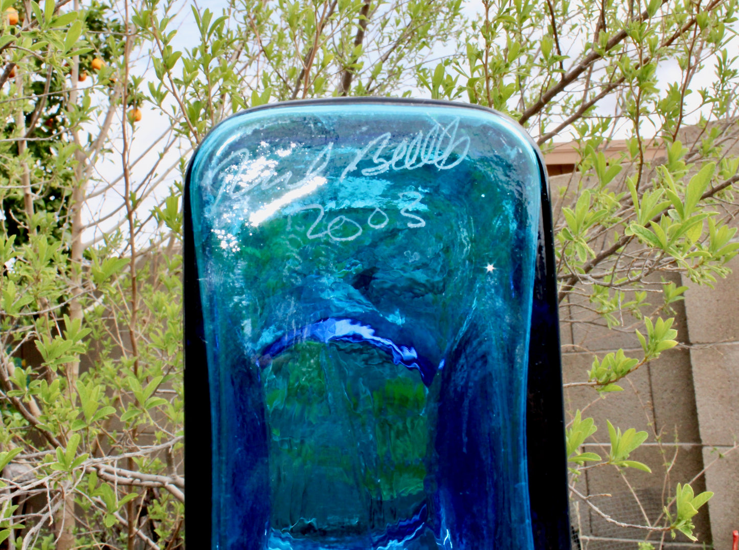 Blenko 384 Water Bottle Form in Turquoise Signed by Richard Blenko 2003, West Virginian Glass Company
