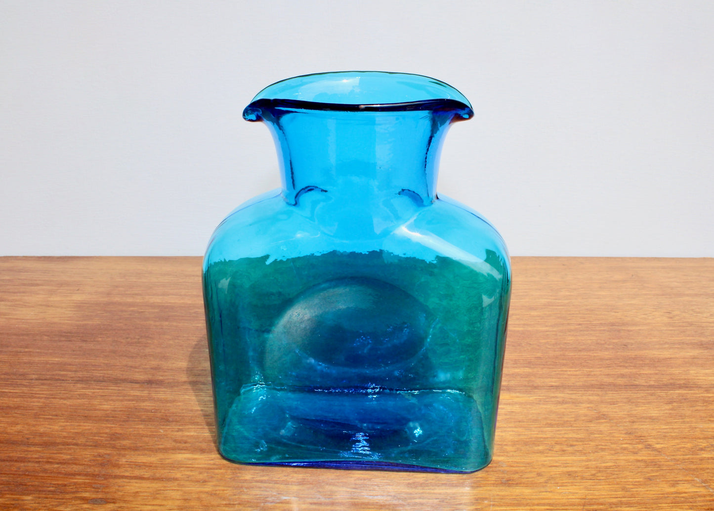 Blenko 384 Water Bottle Form in Turquoise Signed by Richard Blenko 2003, West Virginian Glass Company