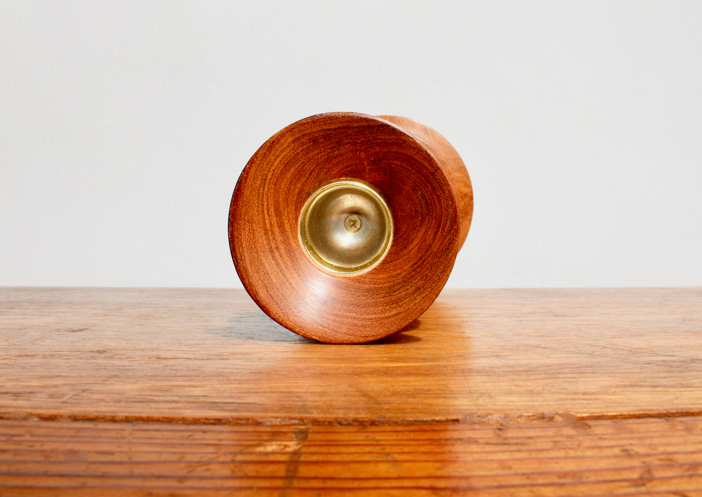 Handcrafted Teak 8.75" Tall Candleholder, Vintage Hand-Turned Hardwood w/ Excellent Grain, Fits Standard Tapers