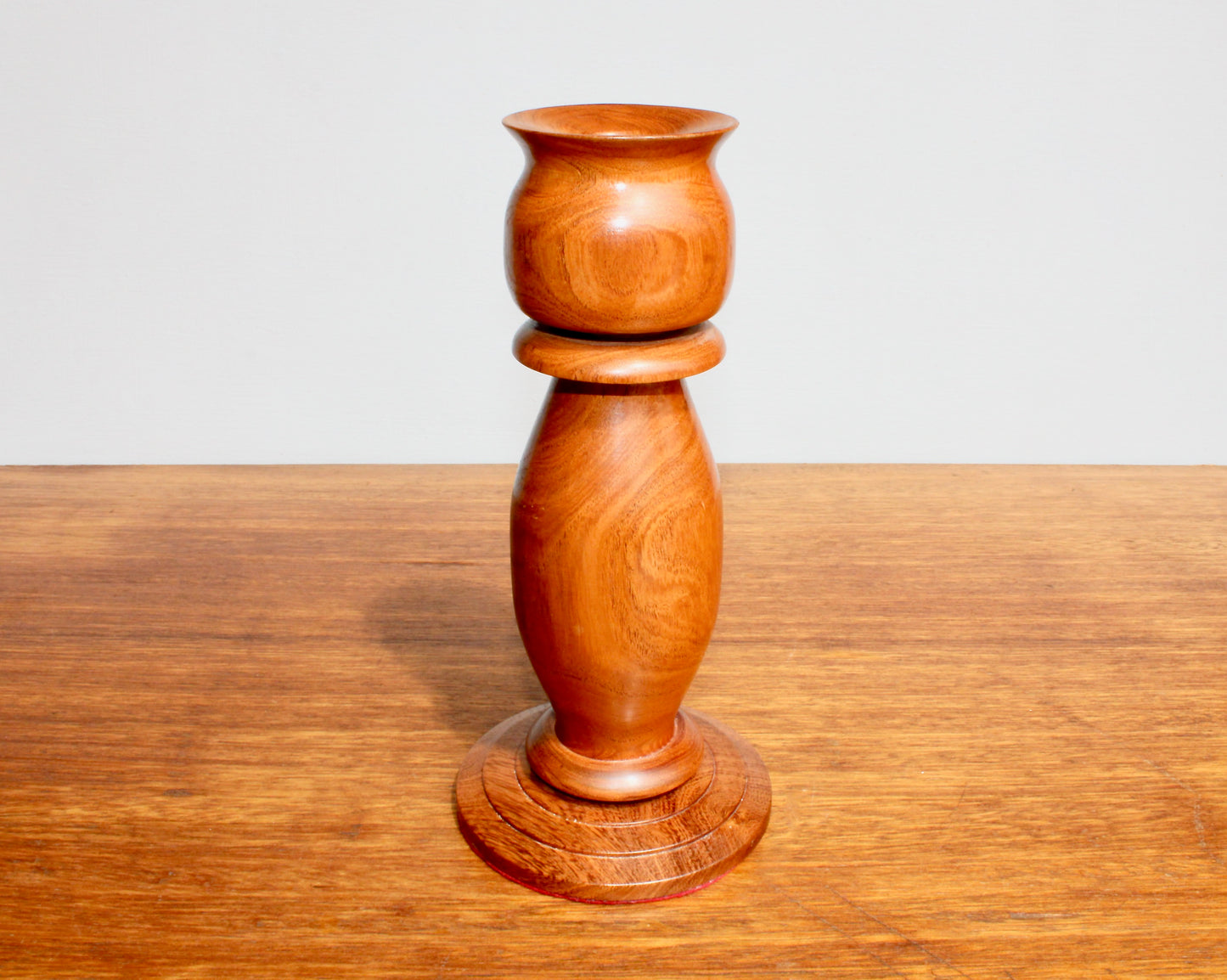 Handcrafted Teak 8.75" Tall Candleholder, Vintage Hand-Turned Hardwood w/ Excellent Grain, Fits Standard Tapers