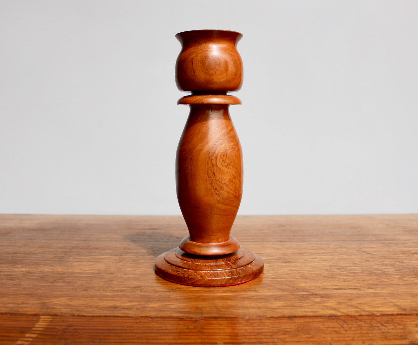 Handcrafted Teak 8.75" Tall Candleholder, Vintage Hand-Turned Hardwood w/ Excellent Grain, Fits Standard Tapers