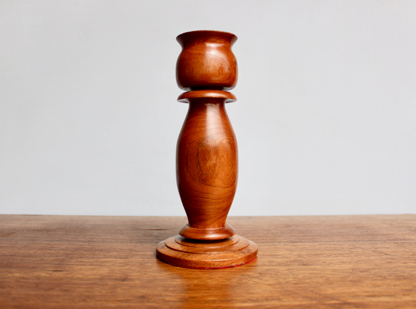 Handcrafted Teak 8.75" Tall Candleholder, Vintage Hand-Turned Hardwood w/ Excellent Grain, Fits Standard Tapers