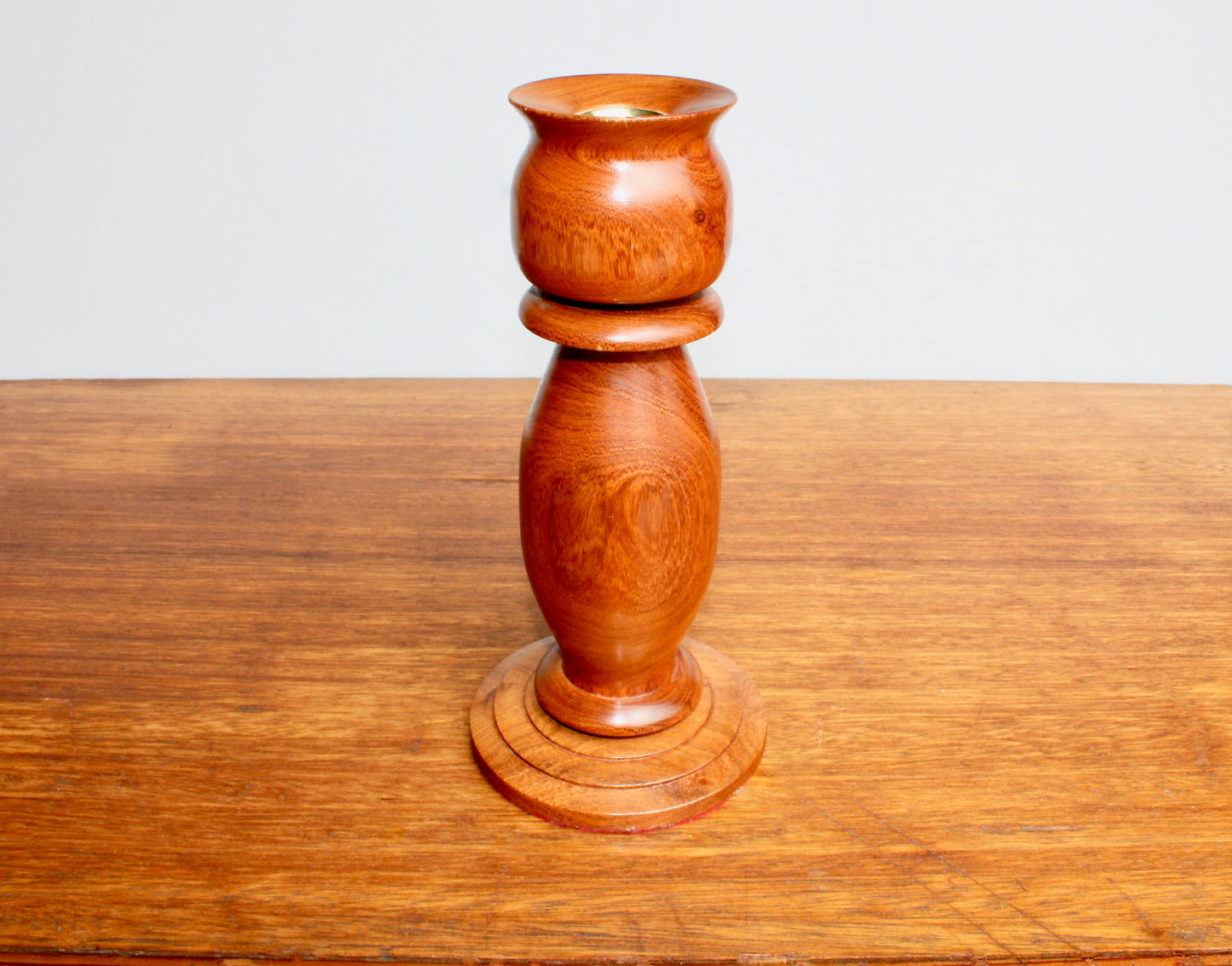 Handcrafted Teak 8.75" Tall Candleholder, Vintage Hand-Turned Hardwood w/ Excellent Grain, Fits Standard Tapers
