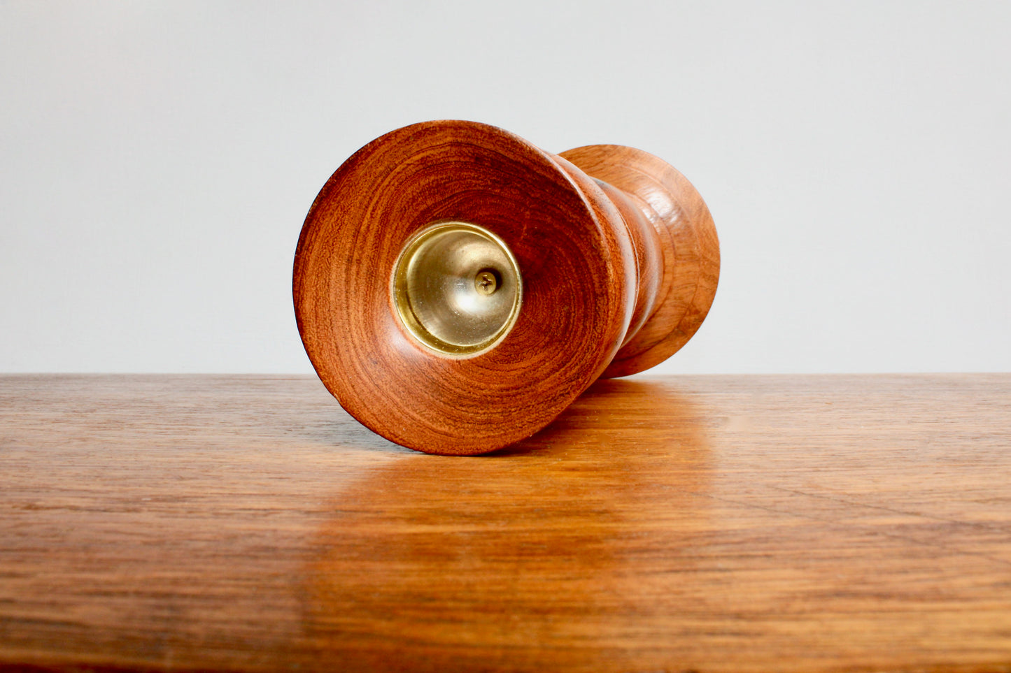 Handcrafted Teak 8.75" Tall Candleholder, Vintage Hand-Turned Hardwood w/ Excellent Grain, Fits Standard Tapers