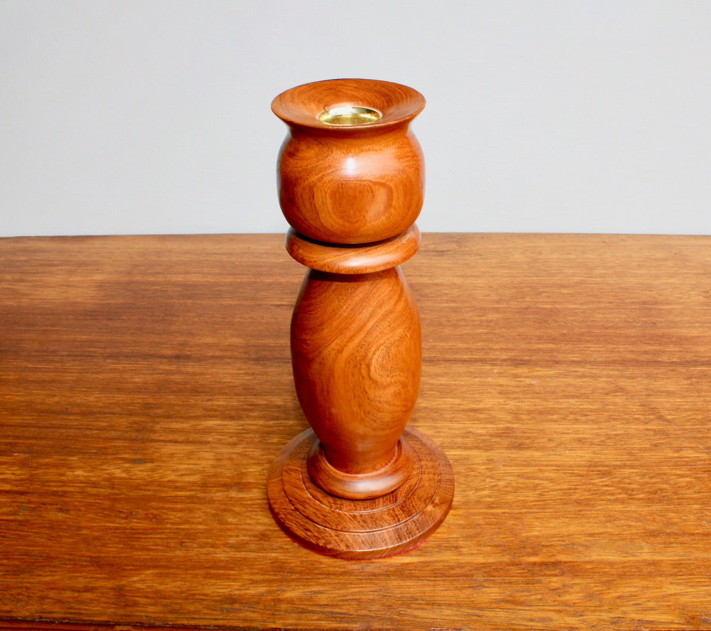 Handcrafted Teak 8.75" Tall Candleholder, Vintage Hand-Turned Hardwood w/ Excellent Grain, Fits Standard Tapers