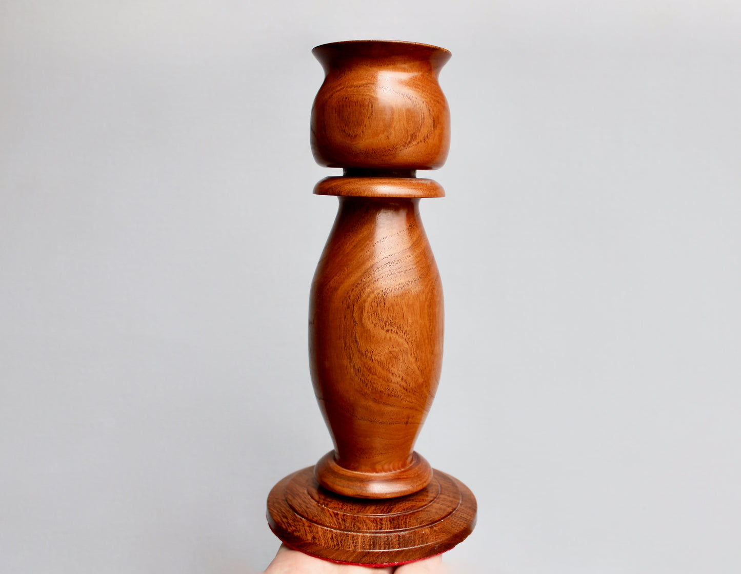 Handcrafted Teak 8.75" Tall Candleholder, Vintage Hand-Turned Hardwood w/ Excellent Grain, Fits Standard Tapers