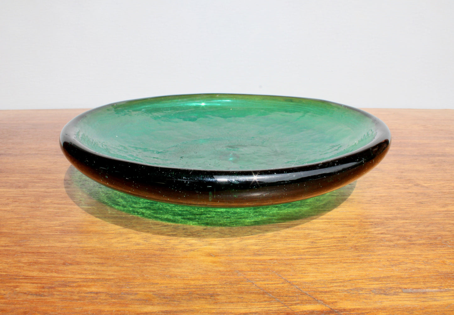SOLD: 1950s Blenko 988L Sea Green Plate Form in Pale Emerald or Seafoam Green w/ Lovely Suspended Bubble by Blenko Glass Company of West Virginia