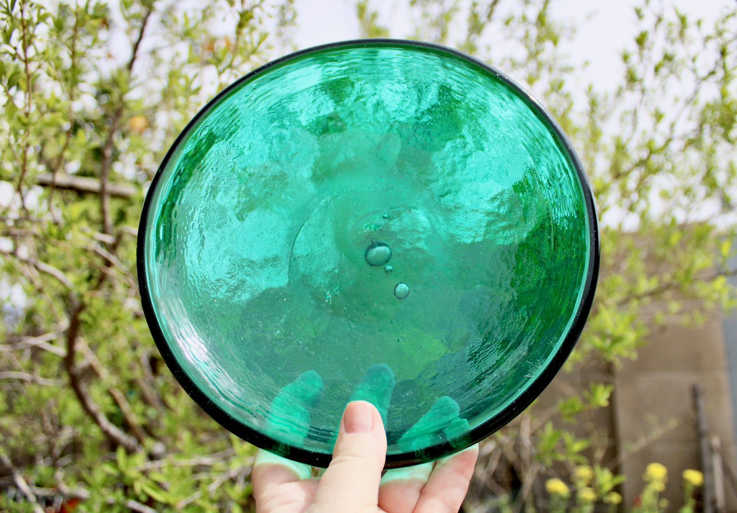 SOLD: 1950s Blenko 988L Sea Green Plate Form in Pale Emerald or Seafoam Green w/ Lovely Suspended Bubble by Blenko Glass Company of West Virginia