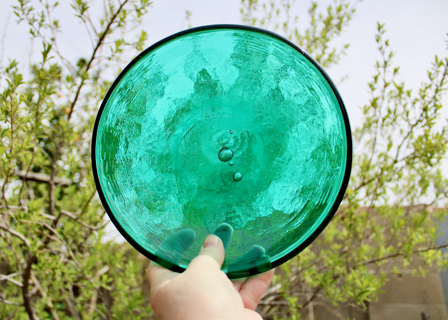 SOLD: 1950s Blenko 988L Sea Green Plate Form in Pale Emerald or Seafoam Green w/ Lovely Suspended Bubble by Blenko Glass Company of West Virginia