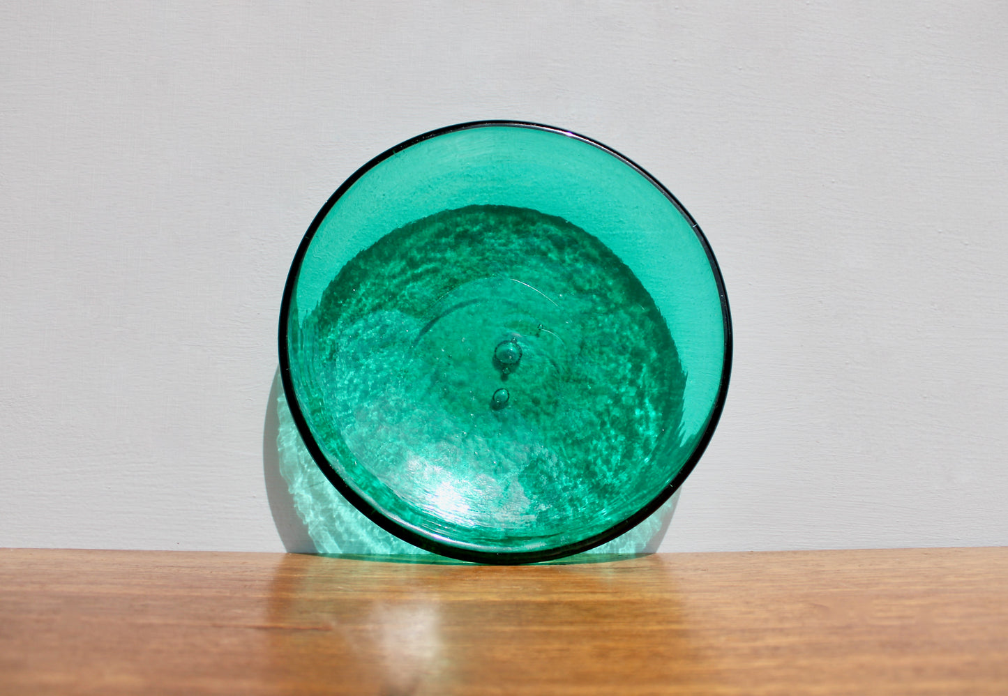 SOLD: 1950s Blenko 988L Sea Green Plate Form in Pale Emerald or Seafoam Green w/ Lovely Suspended Bubble by Blenko Glass Company of West Virginia