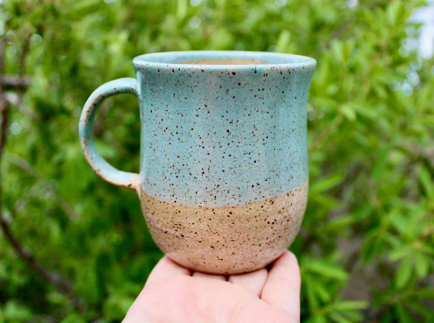 Stunning KH Stoneware Mug, Lightly Textured Semi-Gloss Sea-Green, Handcrafted Studio Pottery