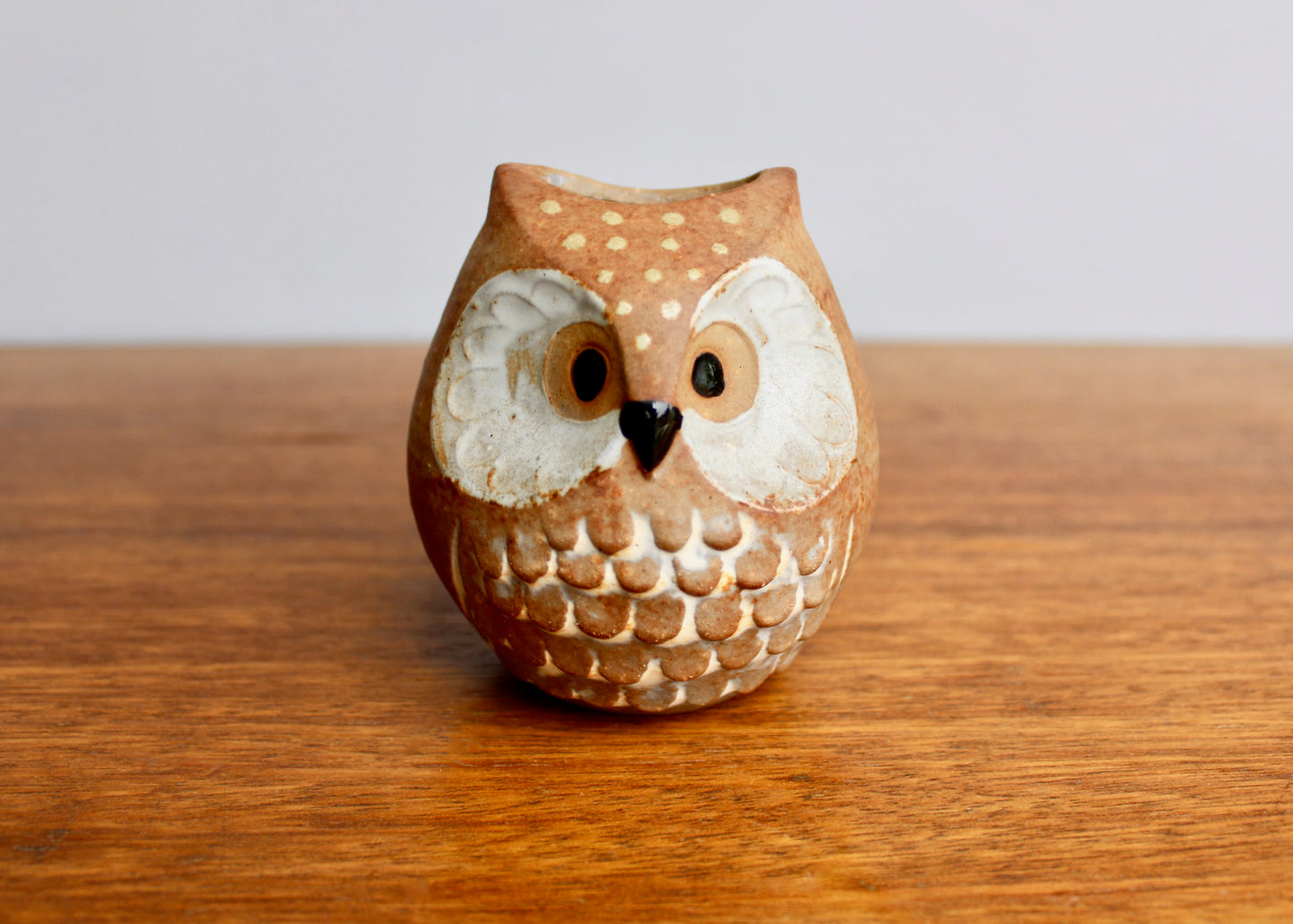 Counterpoint Japan Stoneware Owl Vessel - Imported into San Francisco, Vintage 1970s Japan Giftware Sold at Grumps Department Stores