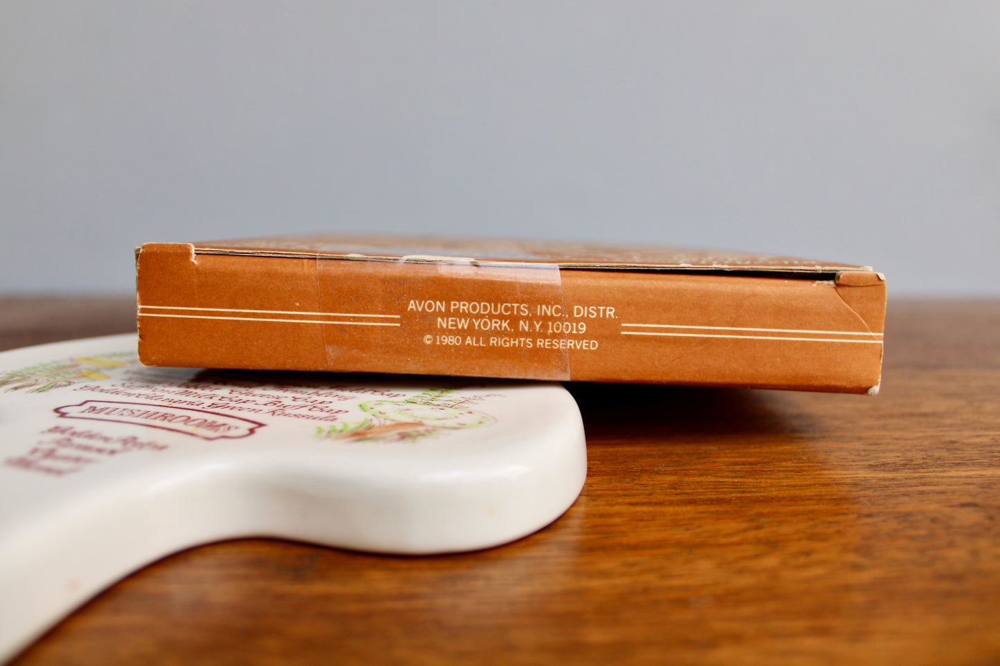 1980 AVON Mushroom Trivet, Spoon Rest, Collectible Shallow Dish Decorated in Many Mushrooms, Original Box & Foil Label