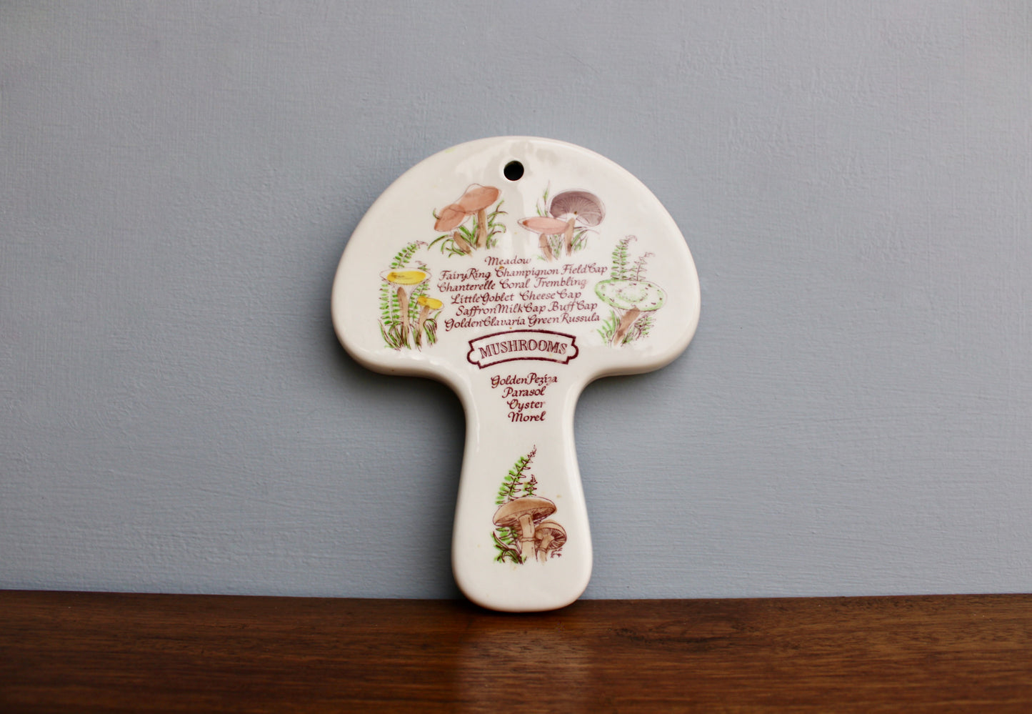 1980 AVON Mushroom Trivet, Spoon Rest, Collectible Shallow Dish Decorated in Many Mushrooms, Original Box & Foil Label