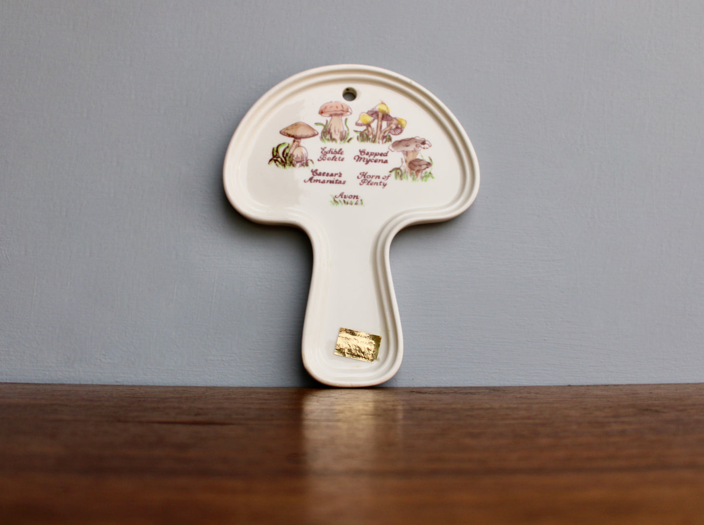 1980 AVON Mushroom Trivet, Spoon Rest, Collectible Shallow Dish Decorated in Many Mushrooms, Original Box & Foil Label