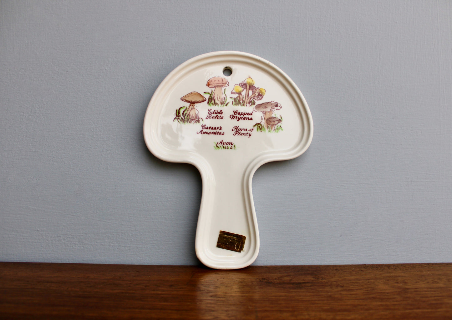 1980 AVON Mushroom Trivet, Spoon Rest, Collectible Shallow Dish Decorated in Many Mushrooms, Original Box & Foil Label