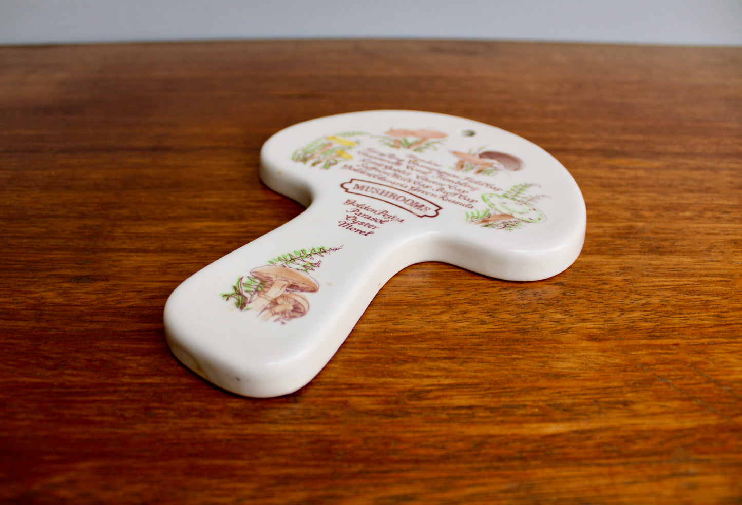 1980 AVON Mushroom Trivet, Spoon Rest, Collectible Shallow Dish Decorated in Many Mushrooms, Original Box & Foil Label