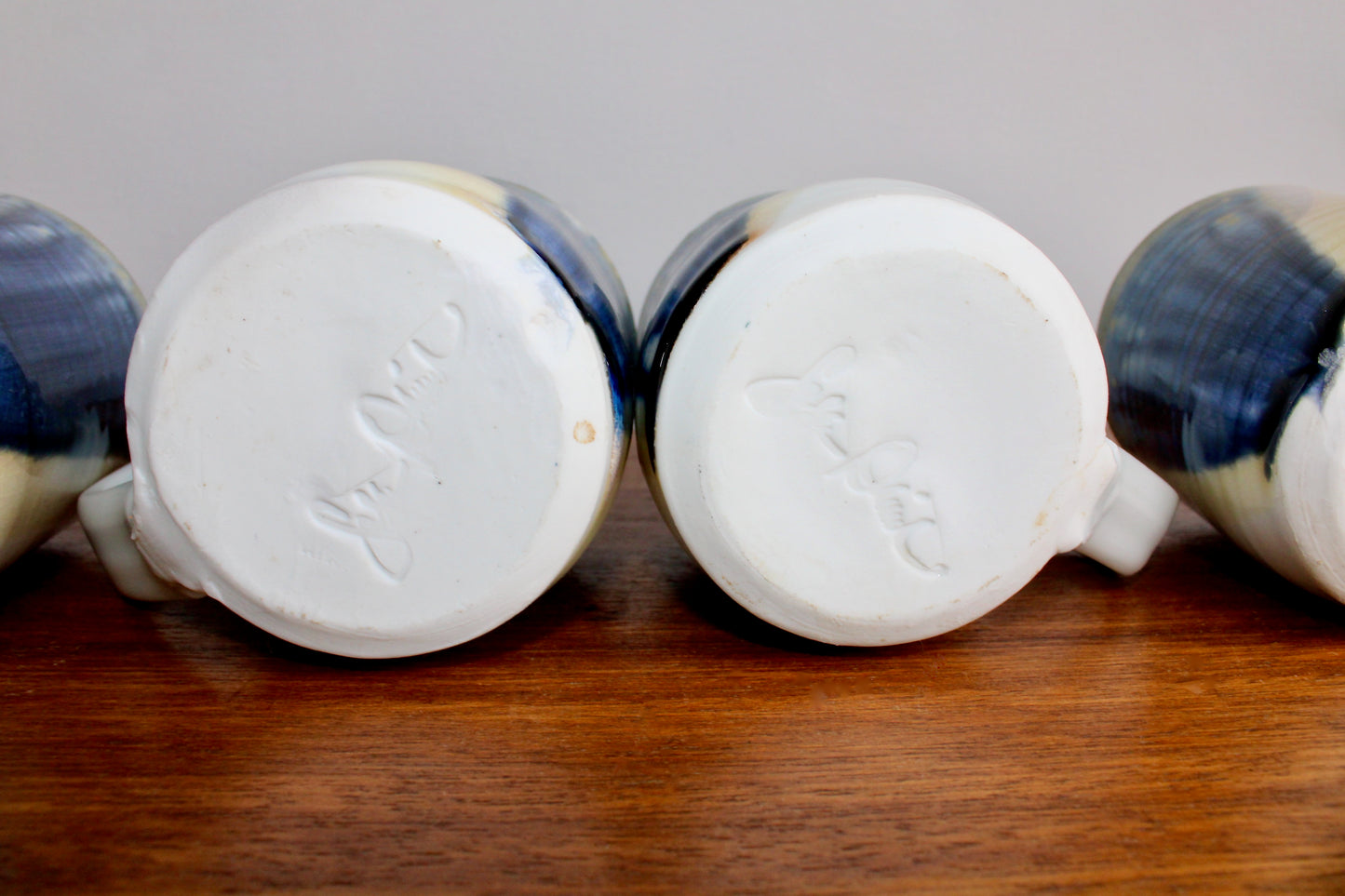 Set of 4 Handcrafted Porcelain Mugs - Modern Tableware, Blue & Creamy-Yellow Glazes on Porcelain