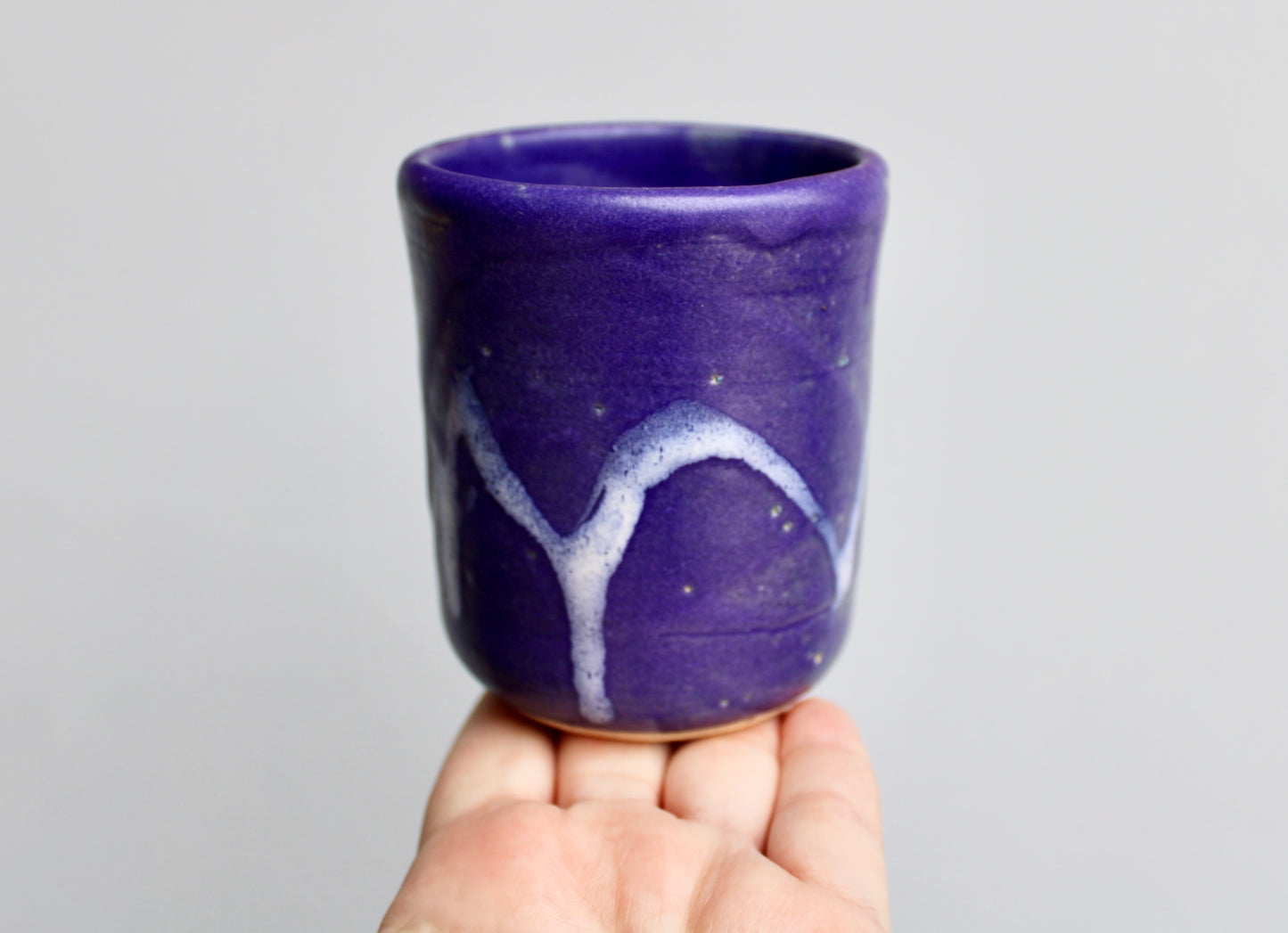 Yunomi Thick Vellum Purple Glazed w/ Volcanic White, Handcrafted Functional Multi-Purpose Studio Pottery