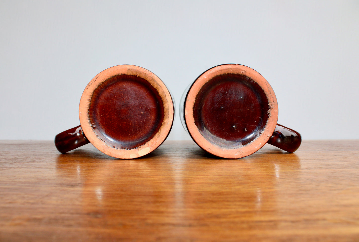 Pair of Evangeline Pottery Canada Trigger Mugs - Vintage Canuck Blue Mountain Style Reflowing Fat-Lava Technique - Crafted in Canada