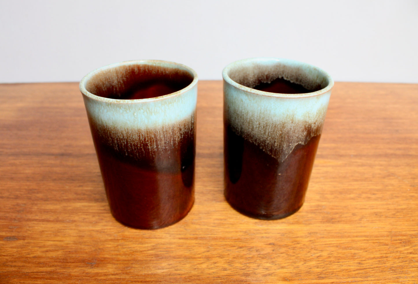 Pair of Evangeline Pottery Canada Trigger Mugs - Vintage Canuck Blue Mountain Style Reflowing Fat-Lava Technique - Crafted in Canada