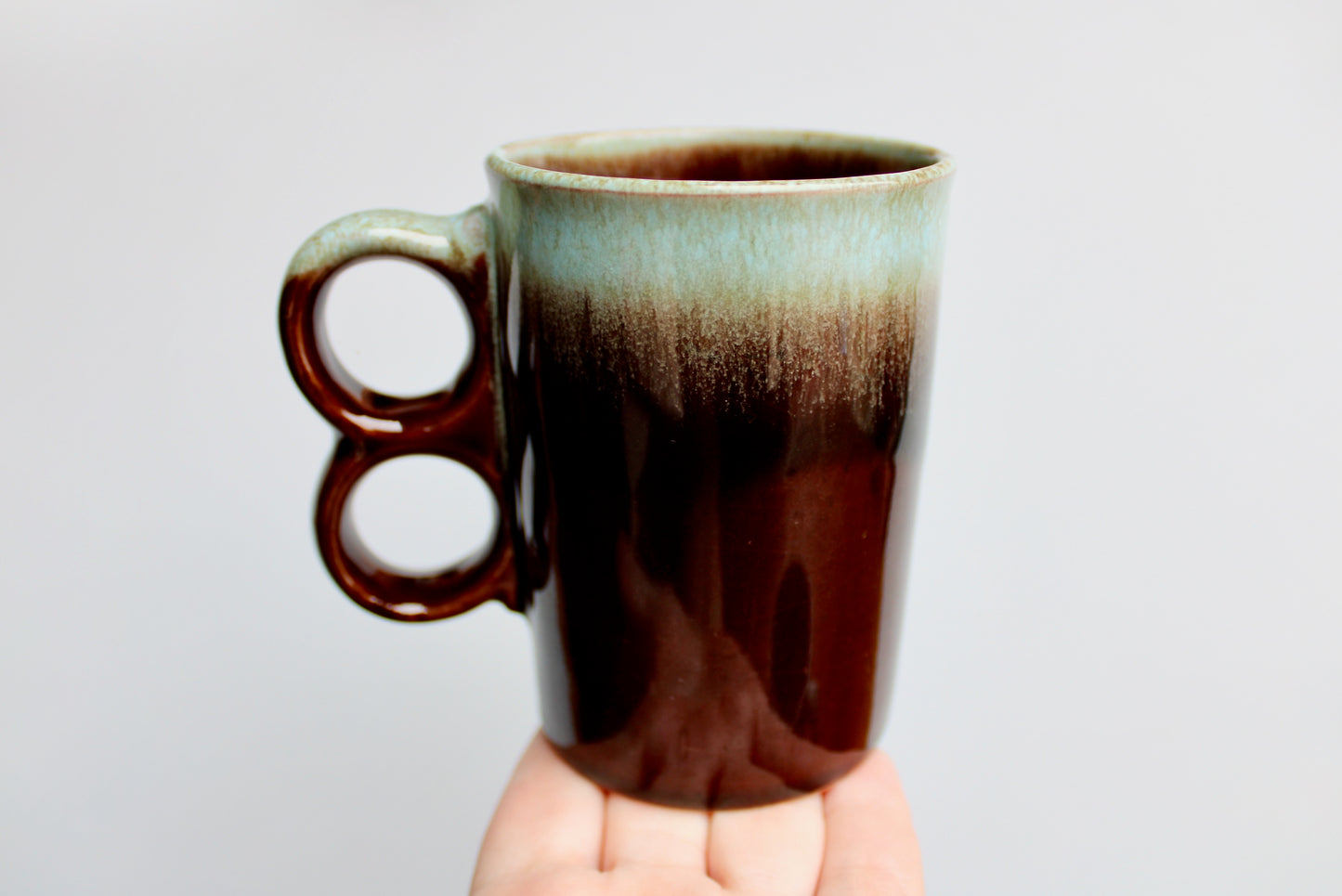 Pair of Evangeline Pottery Canada Trigger Mugs - Vintage Canuck Blue Mountain Style Reflowing Fat-Lava Technique - Crafted in Canada