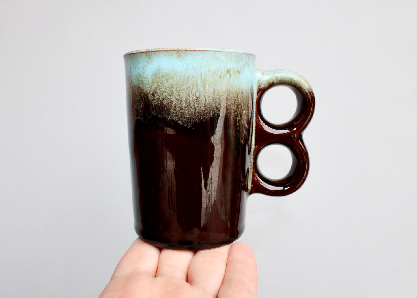 Pair of Evangeline Pottery Canada Trigger Mugs - Vintage Canuck Blue Mountain Style Reflowing Fat-Lava Technique - Crafted in Canada