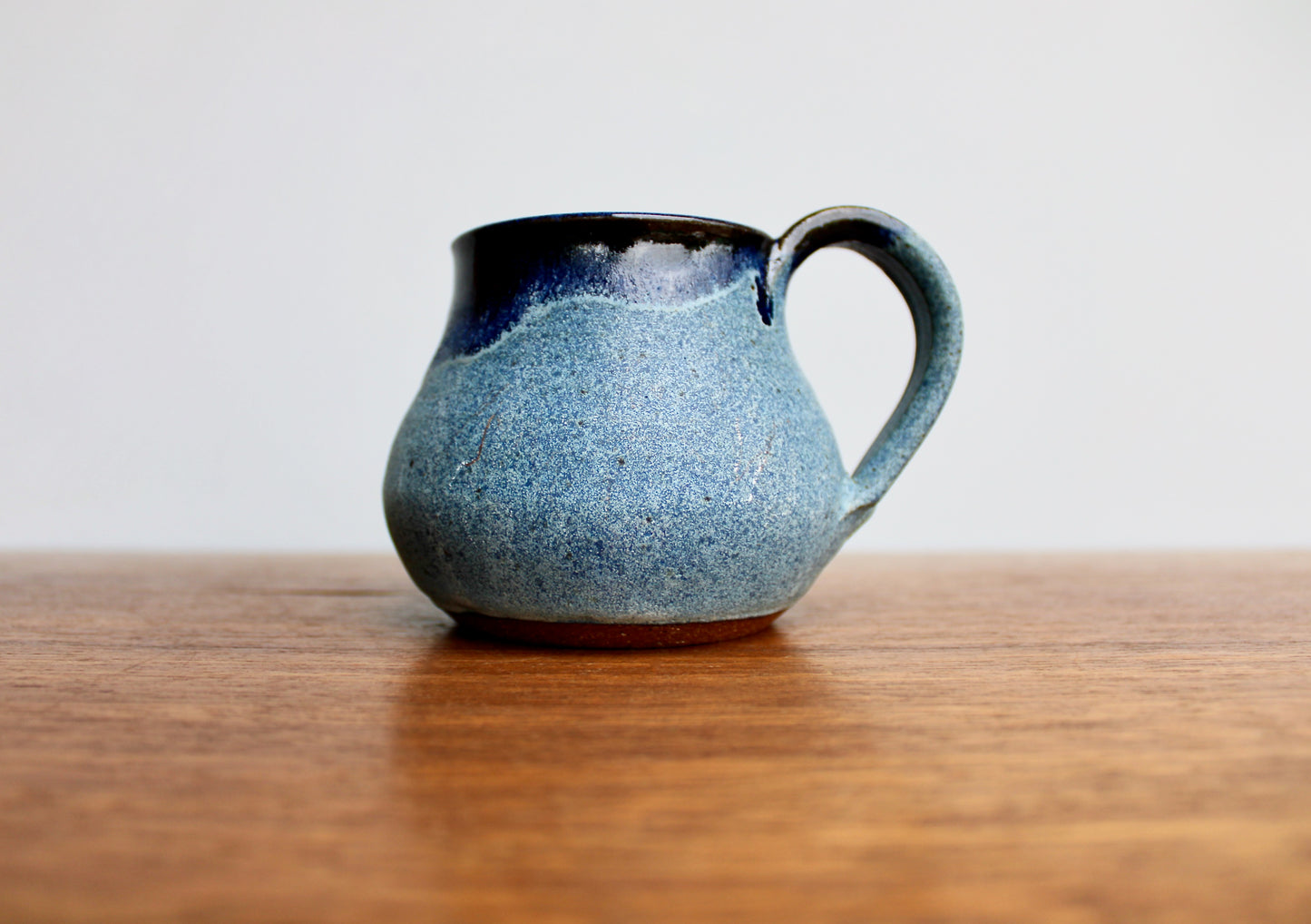 Textured CG Pottery Lava Glazed Handcrafted Studio Mug, 300ml Capacity Matte Blue w/ Narrow Rimmed Bell Shaped Stoneware Mug