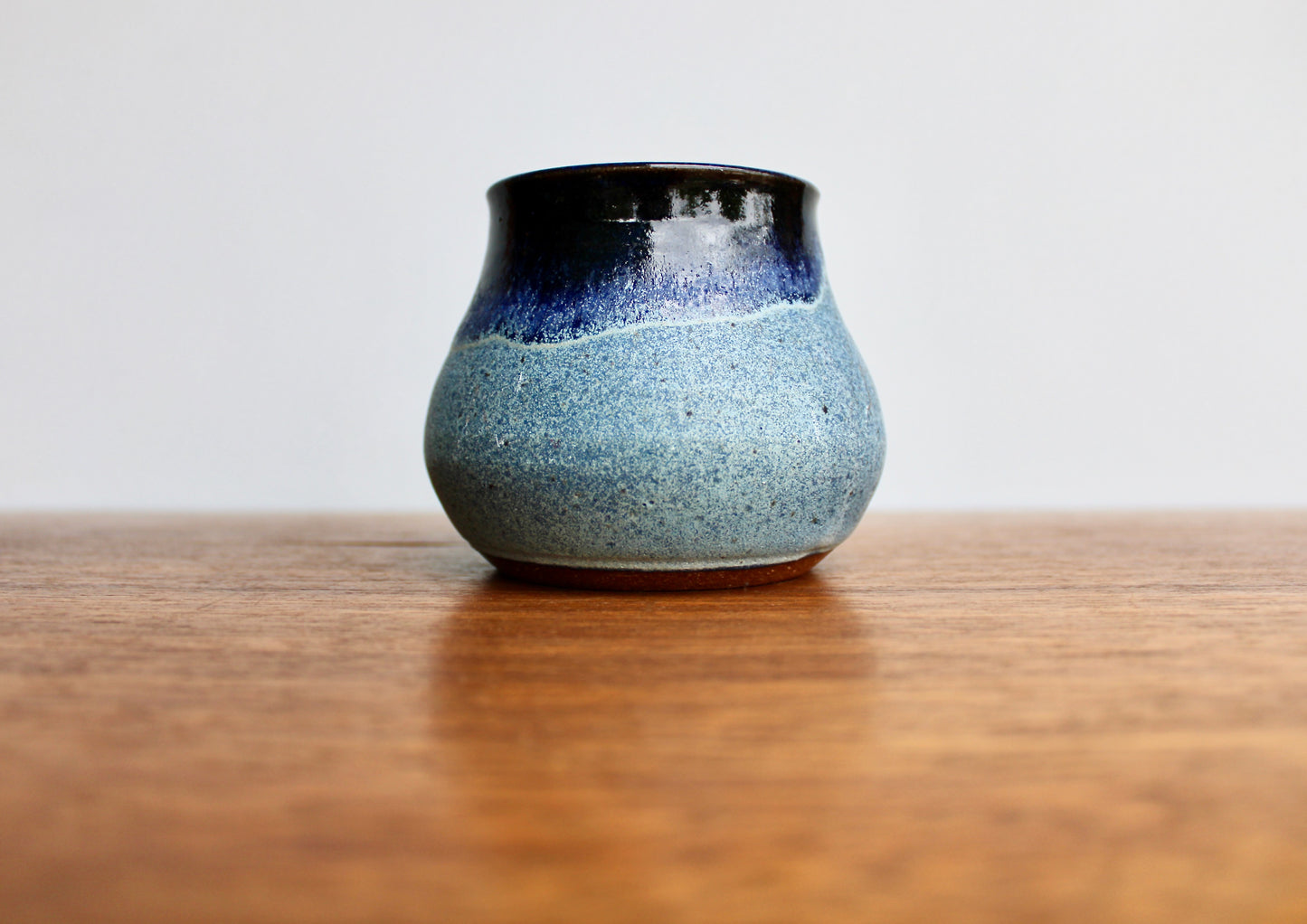 Textured CG Pottery Lava Glazed Handcrafted Studio Mug, 300ml Capacity Matte Blue w/ Narrow Rimmed Bell Shaped Stoneware Mug