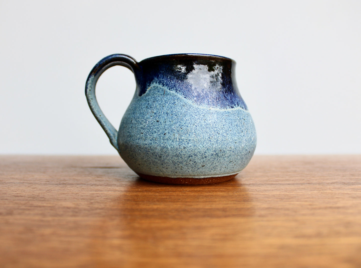 Textured CG Pottery Lava Glazed Handcrafted Studio Mug, 300ml Capacity Matte Blue w/ Narrow Rimmed Bell Shaped Stoneware Mug