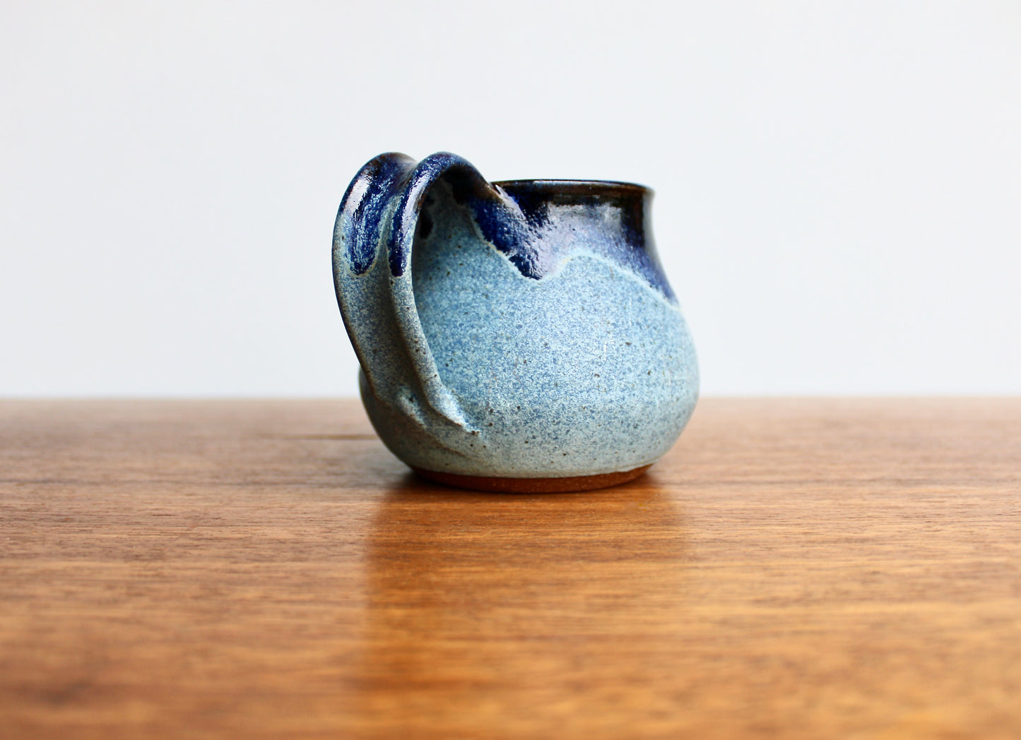 Textured CG Pottery Lava Glazed Handcrafted Studio Mug, 300ml Capacity Matte Blue w/ Narrow Rimmed Bell Shaped Stoneware Mug