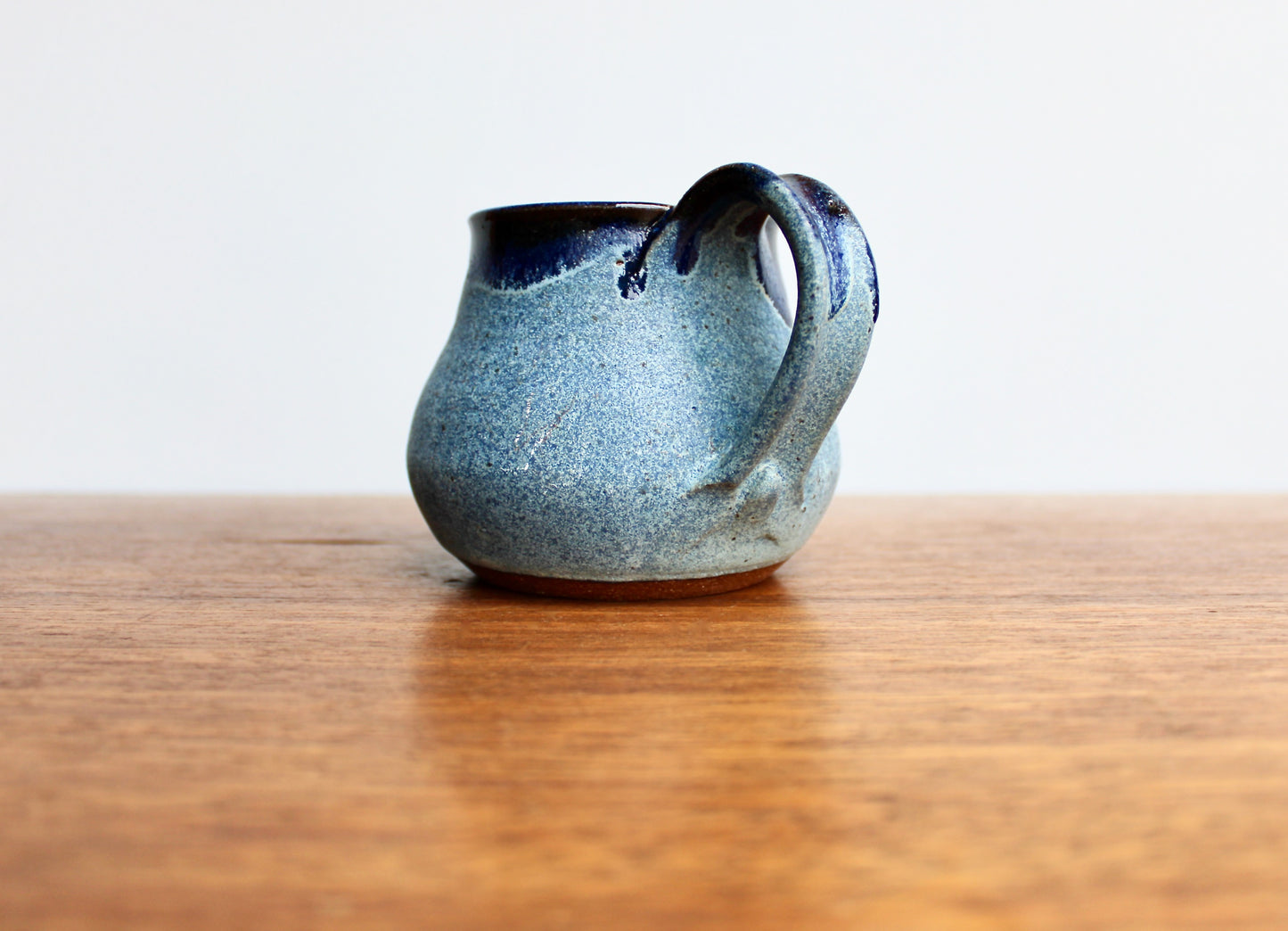 Textured CG Pottery Lava Glazed Handcrafted Studio Mug, 300ml Capacity Matte Blue w/ Narrow Rimmed Bell Shaped Stoneware Mug