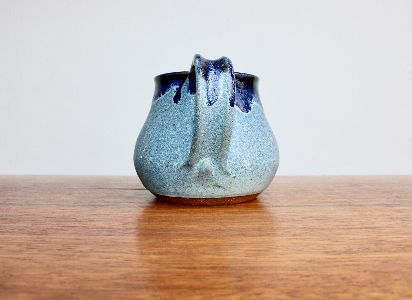 Textured CG Pottery Lava Glazed Handcrafted Studio Mug, 300ml Capacity Matte Blue w/ Narrow Rimmed Bell Shaped Stoneware Mug
