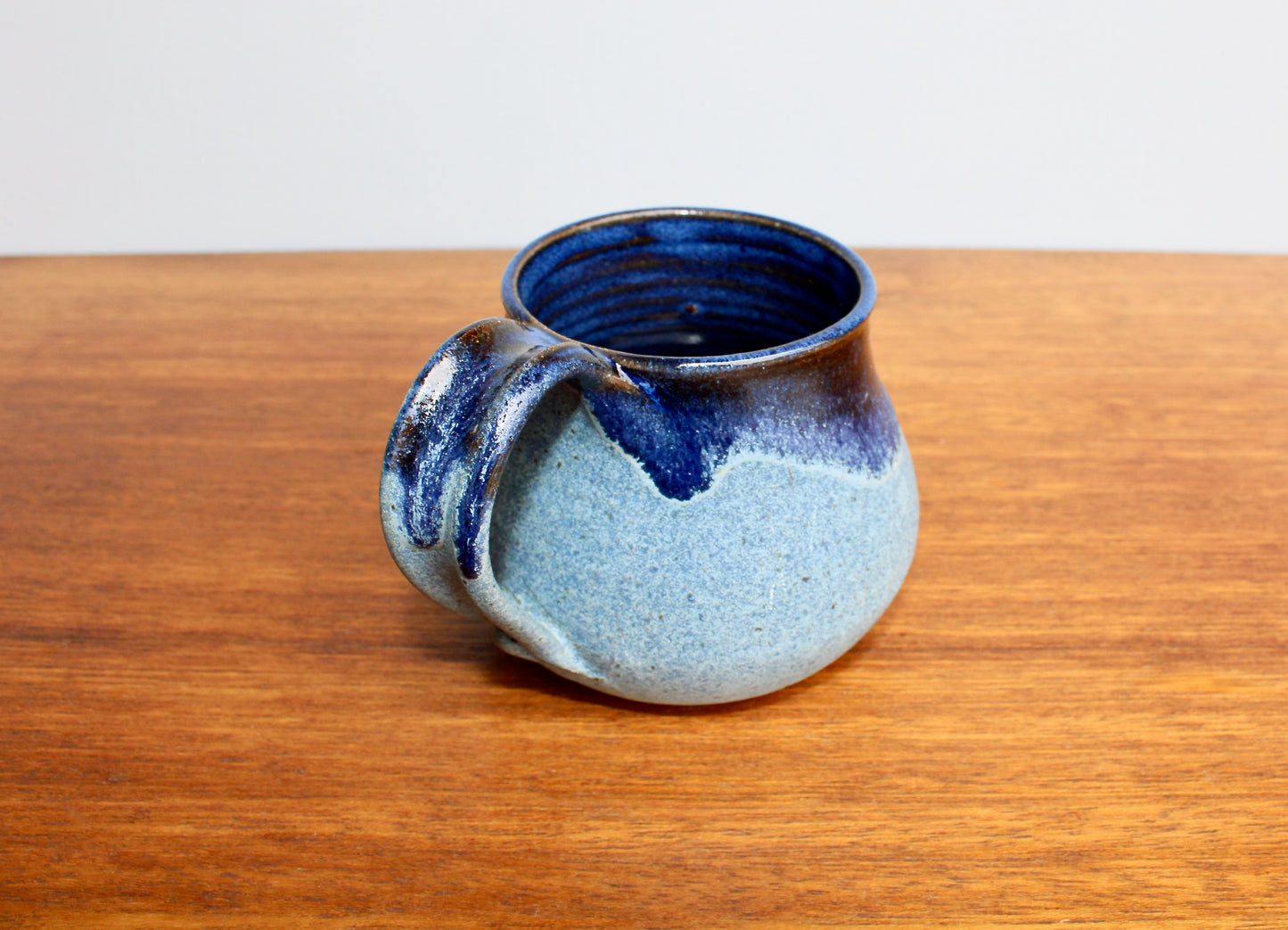 Textured CG Pottery Lava Glazed Handcrafted Studio Mug, 300ml Capacity Matte Blue w/ Narrow Rimmed Bell Shaped Stoneware Mug