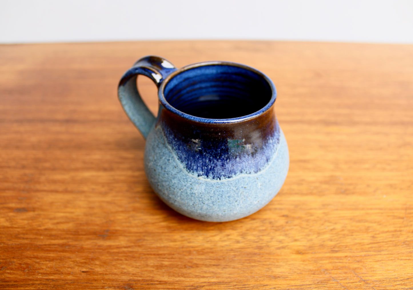 Textured CG Pottery Lava Glazed Handcrafted Studio Mug, 300ml Capacity Matte Blue w/ Narrow Rimmed Bell Shaped Stoneware Mug