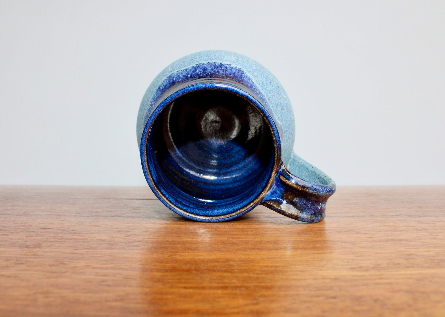 Textured CG Pottery Lava Glazed Handcrafted Studio Mug, 300ml Capacity Matte Blue w/ Narrow Rimmed Bell Shaped Stoneware Mug