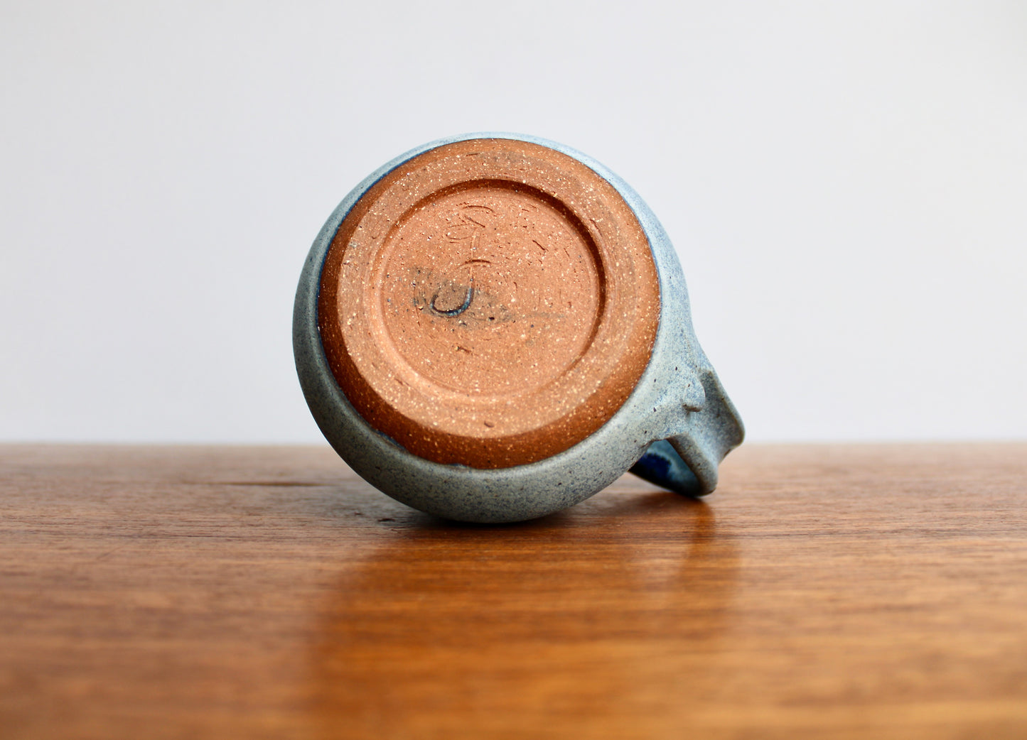 Textured CG Pottery Lava Glazed Handcrafted Studio Mug, 300ml Capacity Matte Blue w/ Narrow Rimmed Bell Shaped Stoneware Mug