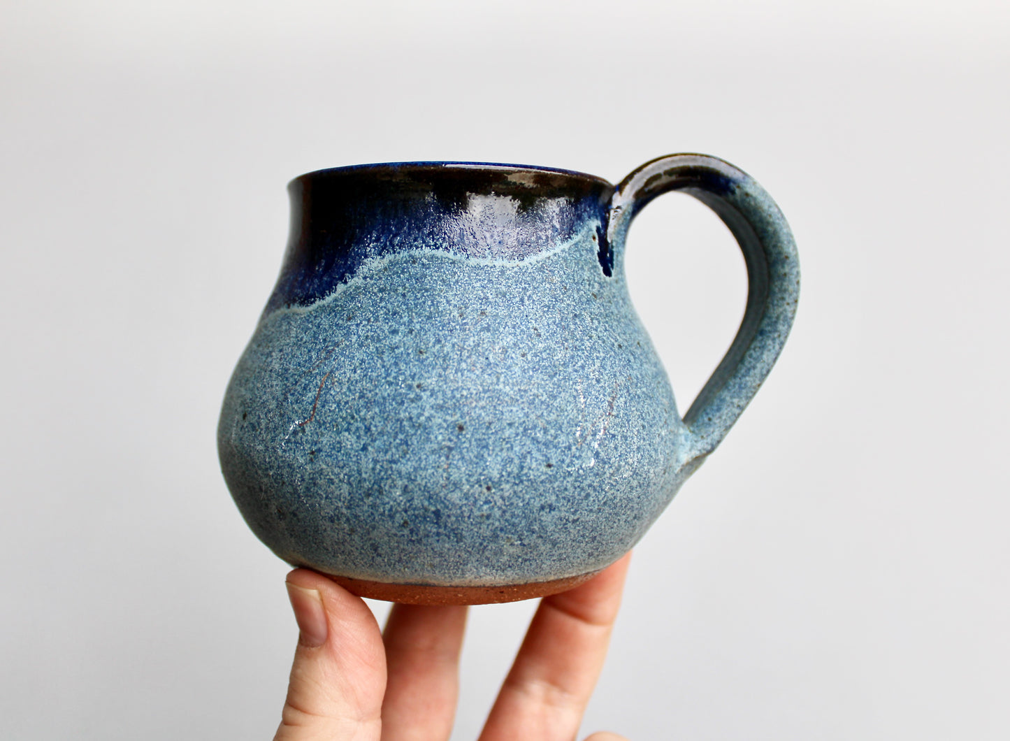 Textured CG Pottery Lava Glazed Handcrafted Studio Mug, 300ml Capacity Matte Blue w/ Narrow Rimmed Bell Shaped Stoneware Mug