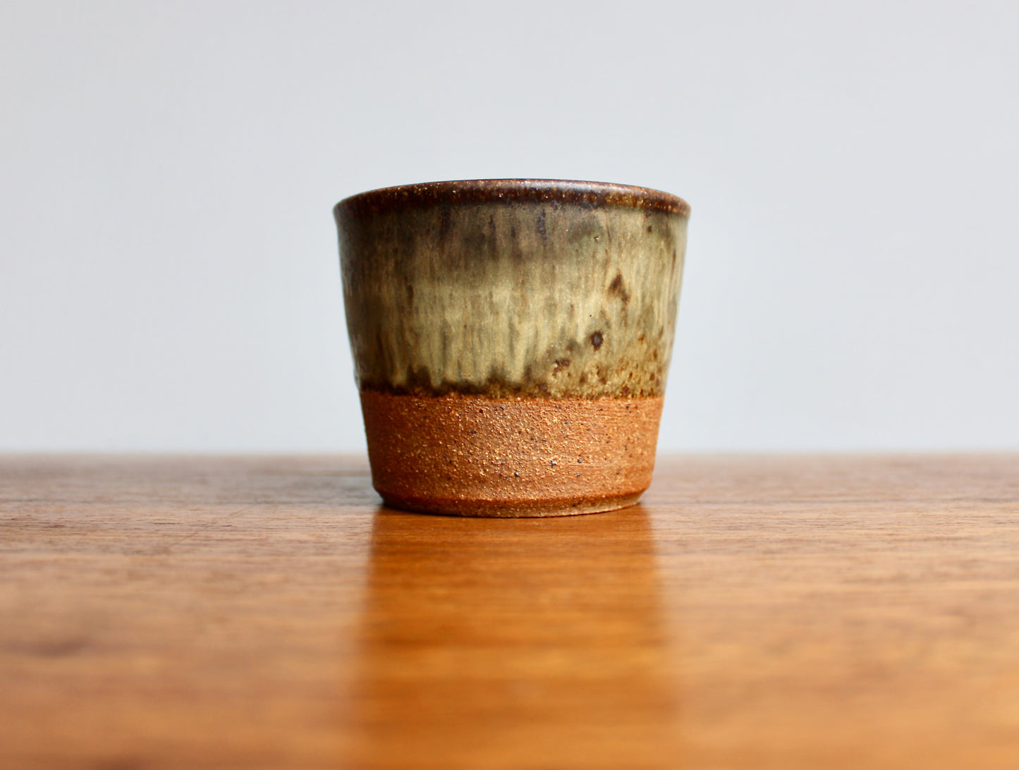 Olive Green & Ochre Glazed Stoneware Mug - Cactus Hand Mark - Handcrafted Minimalist Studio Pottery Mug