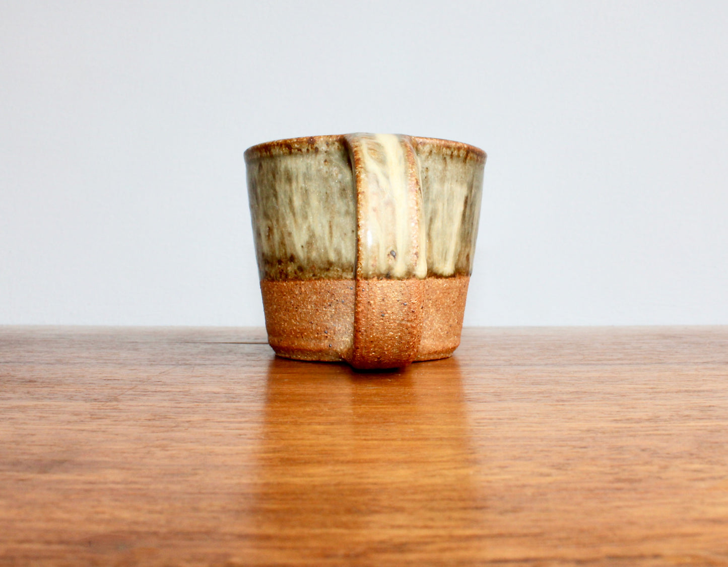 Olive Green & Ochre Glazed Stoneware Mug - Cactus Hand Mark - Handcrafted Minimalist Studio Pottery Mug
