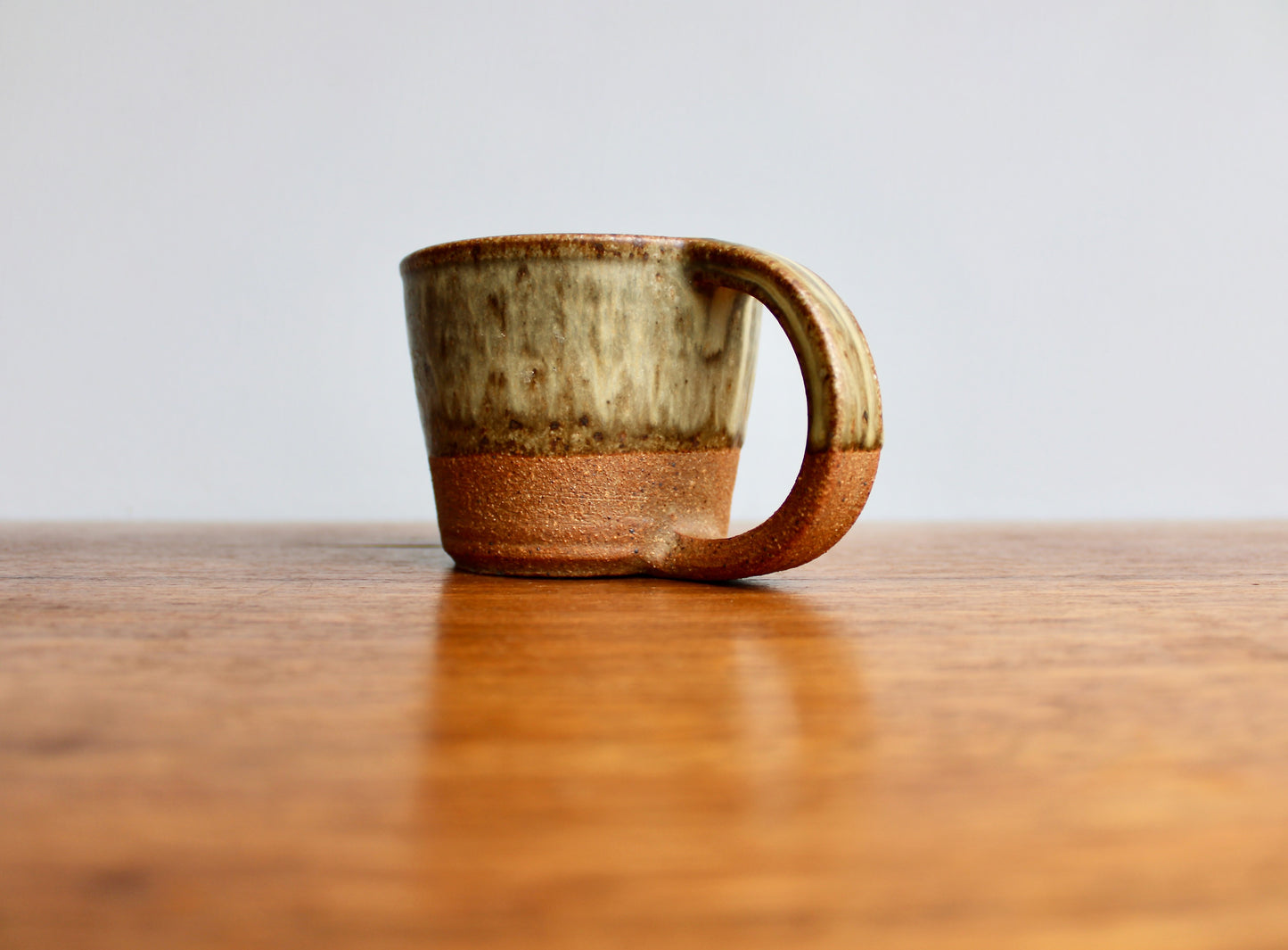 Olive Green & Ochre Glazed Stoneware Mug - Cactus Hand Mark - Handcrafted Minimalist Studio Pottery Mug