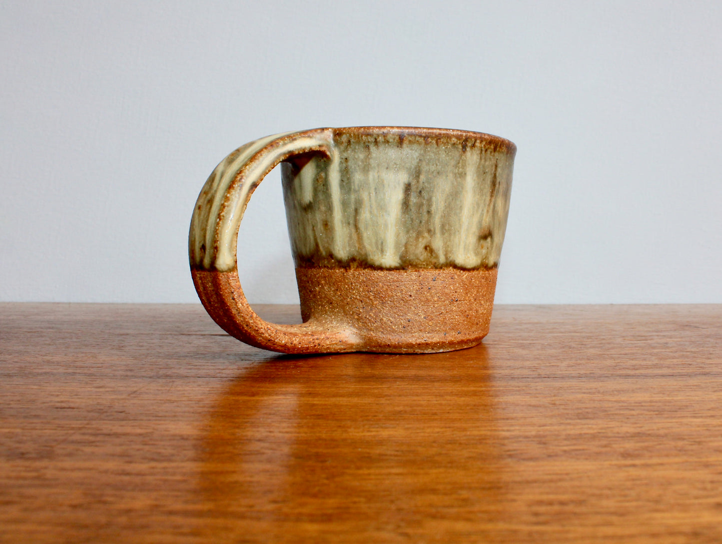 Olive Green & Ochre Glazed Stoneware Mug - Cactus Hand Mark - Handcrafted Minimalist Studio Pottery Mug