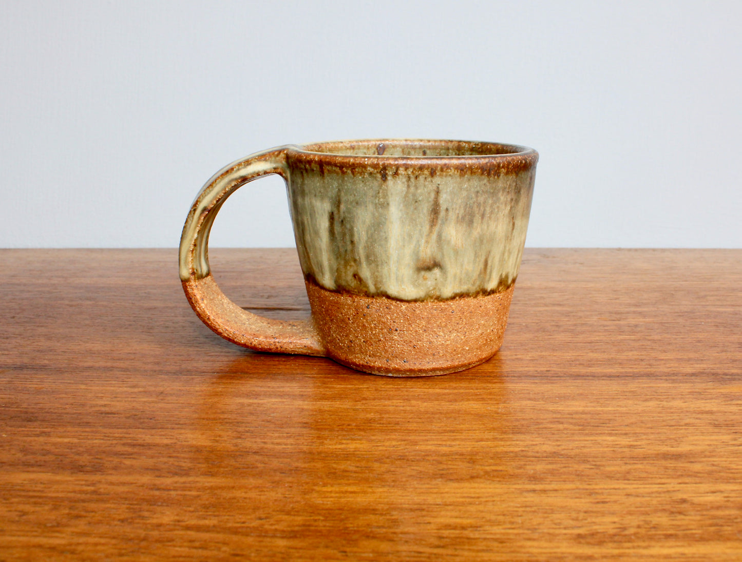 Olive Green & Ochre Glazed Stoneware Mug - Cactus Hand Mark - Handcrafted Minimalist Studio Pottery Mug